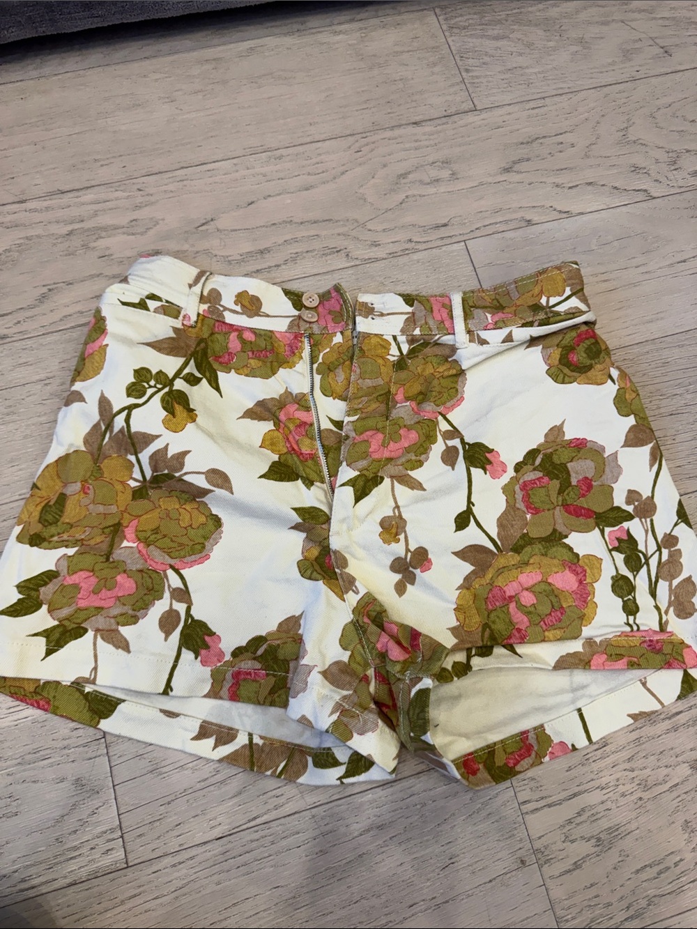 Rebecca Taylor White High-Waist Floral Embroidered Shorts with Pink & Olive